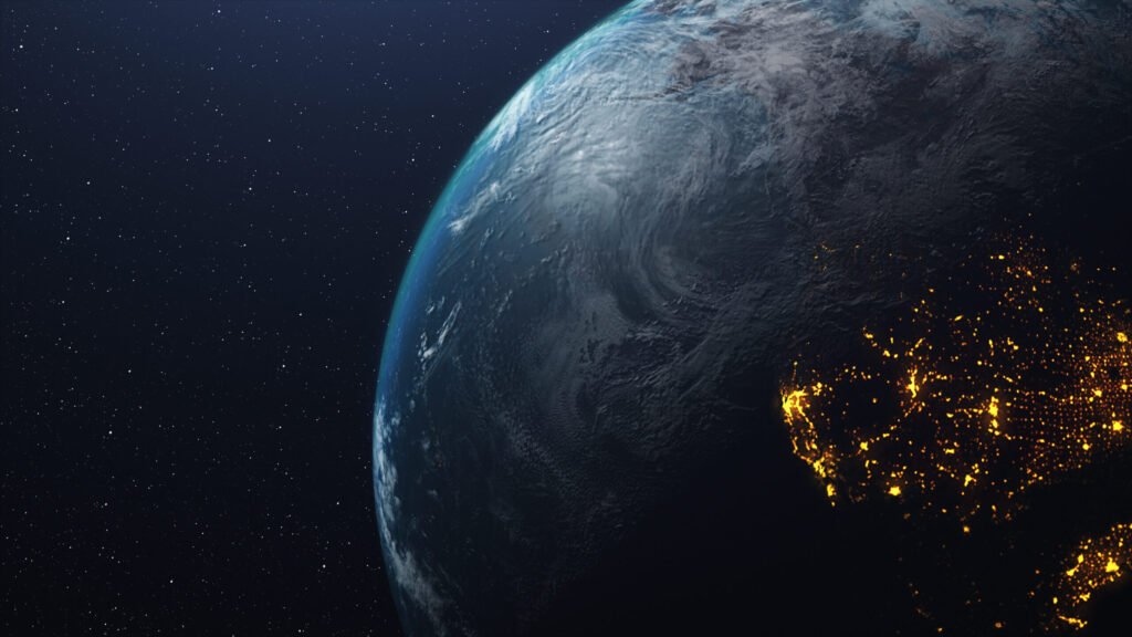 Blue and black planet with stars